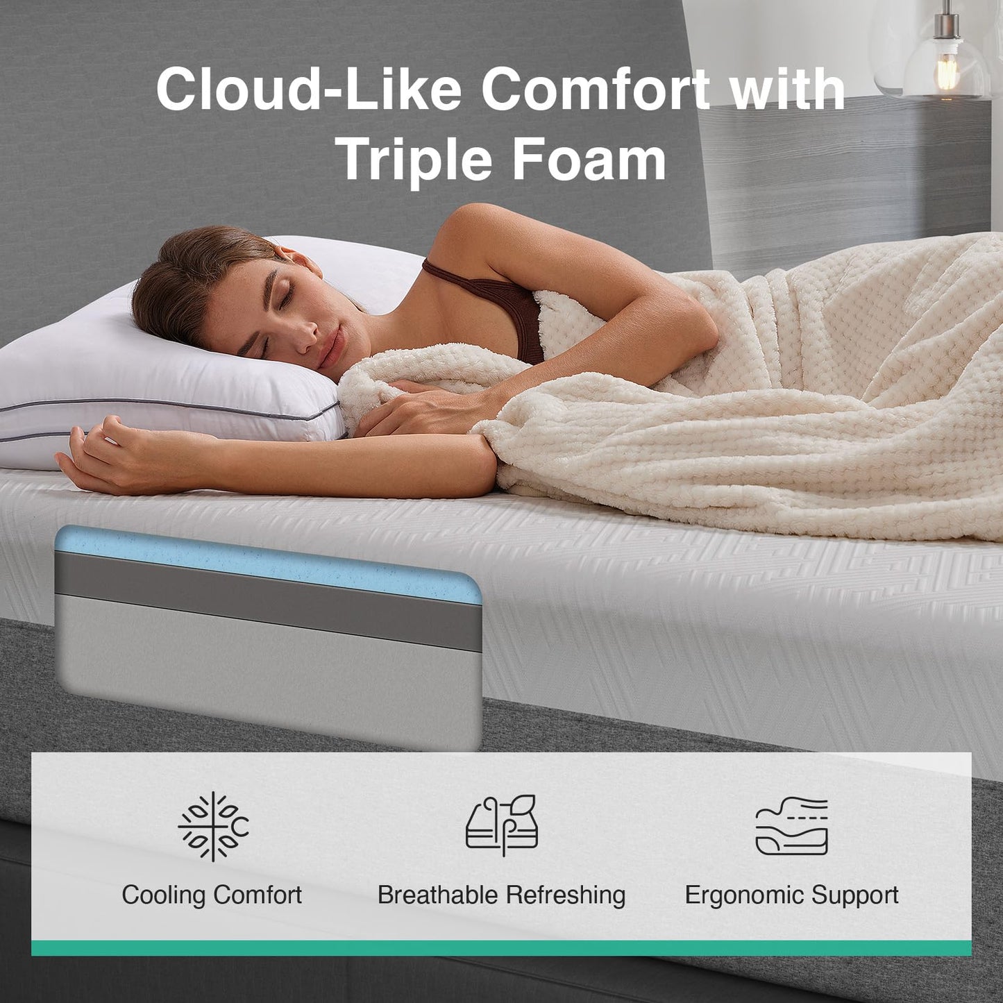Novilla 14 Inch Queen Size Gel Memory Foam Mattress in a Box, Pressure Relieving & Plush Comfort, Bliss, Grey