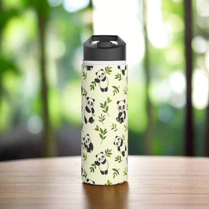 Insulated Water Bottle Thermos, 18oz, Cute Panda Bear Cubs - Double Walled Stainless Steel, Keeps Drinks Hot or Cold