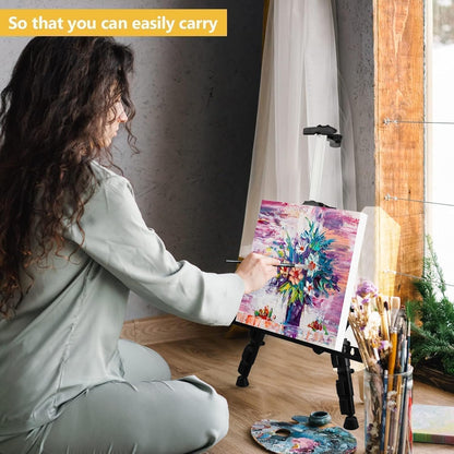 RRFTOK Art Easel Stand - Adjustable 17 to 66 Inch Aluminum Tripod for Painting | Portable Canvas Display with Carry Bag for Beginners and Students