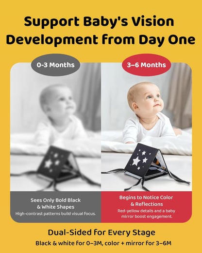 Skiennix Black and White Baby Books - Tummy Time Mirror & Sensory Toys for Infant Brain Development | High Contrast Montessori Toy for 0-6 Months