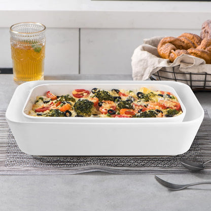 UNICASA Ceramic Oven Dishes - Set of 3 Rectangular Lasagne Dishes | Non-Stick Reactive Glaze, White