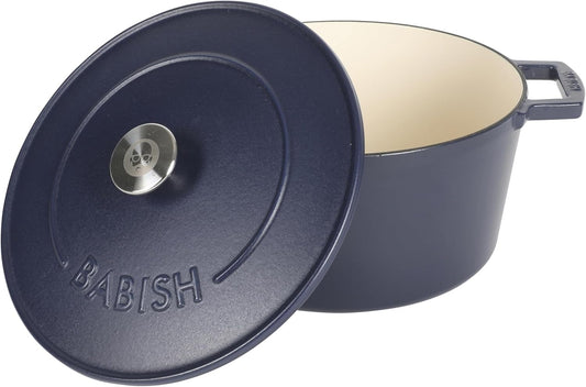 Babish 6-Quart Round Enameled Cast Iron Dutch Oven - Blue | Heavy-Duty for Slow Cooking & Baking