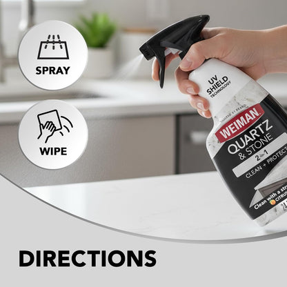 Weiman Quartz Countertop Cleaner - UV Protection for Stone Surfaces | 24 Ounce with Microfiber Towel, 2 Pack