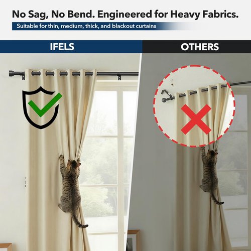 IFELS Heavy Duty Curtain Rods for Windows 66 to 120 Inch,1 Inch Adjustable Black Curtain Rod with Easy Installation and Modern Design,Decorative Long Drapery Rods with Metal Finials (A1,Black,30-120")