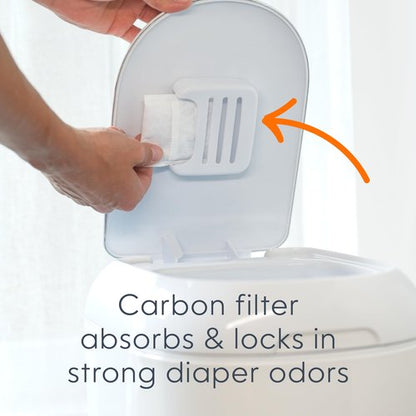 Diaper Genie Platinum Pail (Glacial Blue) is Made in Durable Stainless Steel and Includes 1 Easy Roll Refill with 18 Bags That can Last up to 5 Months.
