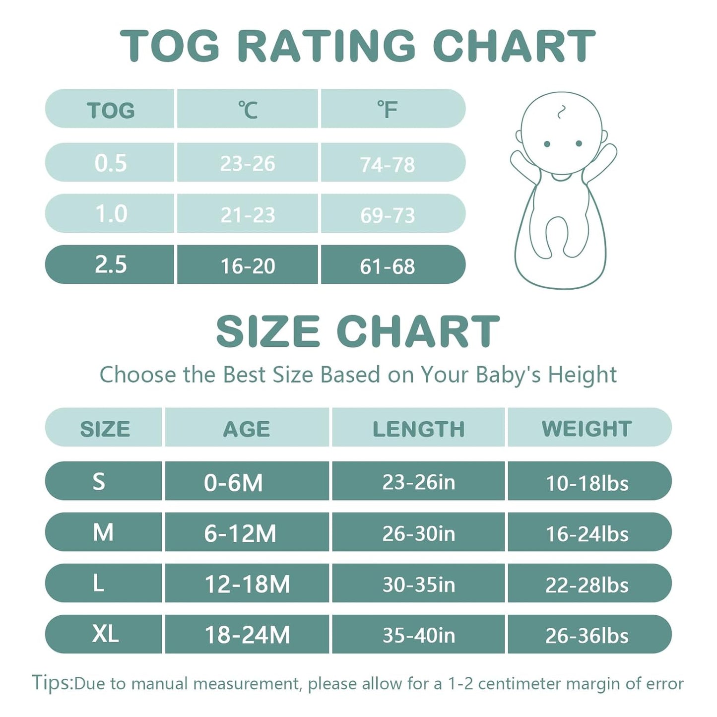 Mosebears Sleep Sack - Baby Winter Wearable Blanket with 2-Way Zipper | 2.5 TOG Cotton, Calm Sage, 12-18 Months