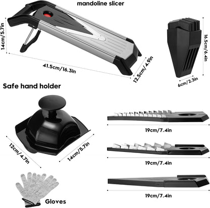 Supernal 5-in-1 Adjustable Mandoline Slicer - Durable Stainless Steel Vegetable Cutter with Cut-Resistant Gloves | Ideal for Potatoes, Tomatoes, Carrots, Onions & More