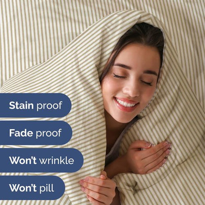 Full XL Bed Sheet - 4 Piece Full XL Bed Sheets Set - Soft, Breathable & Cooling - Hotel Luxury Bedding for Women, Men, Kids, Teens, Boys & Girls - Deep Pockets, Fade and Wrinkle Free - Beige Stripes