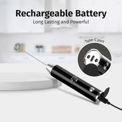 Zulay Kitchen Rechargeable Milk Frother Handheld Lux - Powerful 2-Speed Motor, Waterproof, 2000mAh Battery - Drink Mixer for Latte, Cappuccino, Matcha & Protein Powder - Obsidian Black