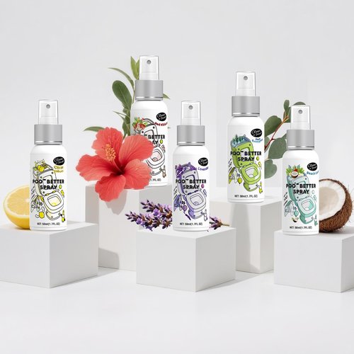 Clean-n-Fresh Toilet Spray, 8.5 Fl Oz Variety Pack of 5 - Citrus, Hibiscus, Lavender, Eucalyptus, Beach Coco, Travel Essentials Bathroom Odor Elimination, Air & Toilet Freshener, Each 1.7 Fl Oz