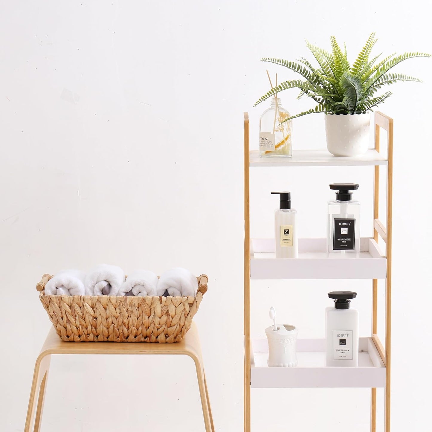 Water Hyacinth Basket by Handcrafted | Large Rectangular Wicker Storage Basket with Wooden Handles