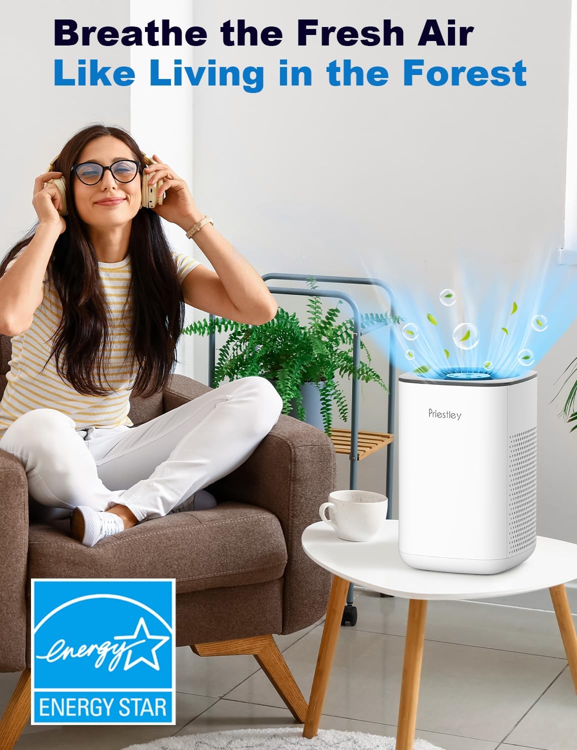 Priestley 3-in-1 HEPA Air Purifier - Quiet 20dB Essential Oil Diffuser for Home & Office