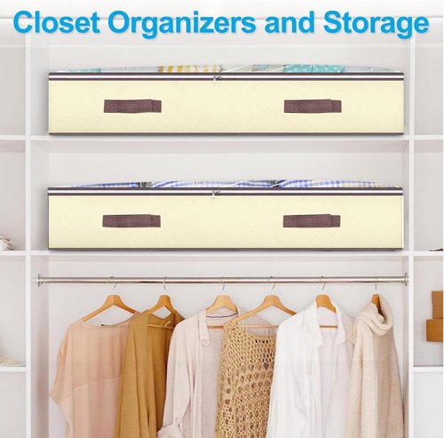 90L Under Bed Storage Containers - Clear Window Organizers for Toys & Clothing | 2 Pack Beige