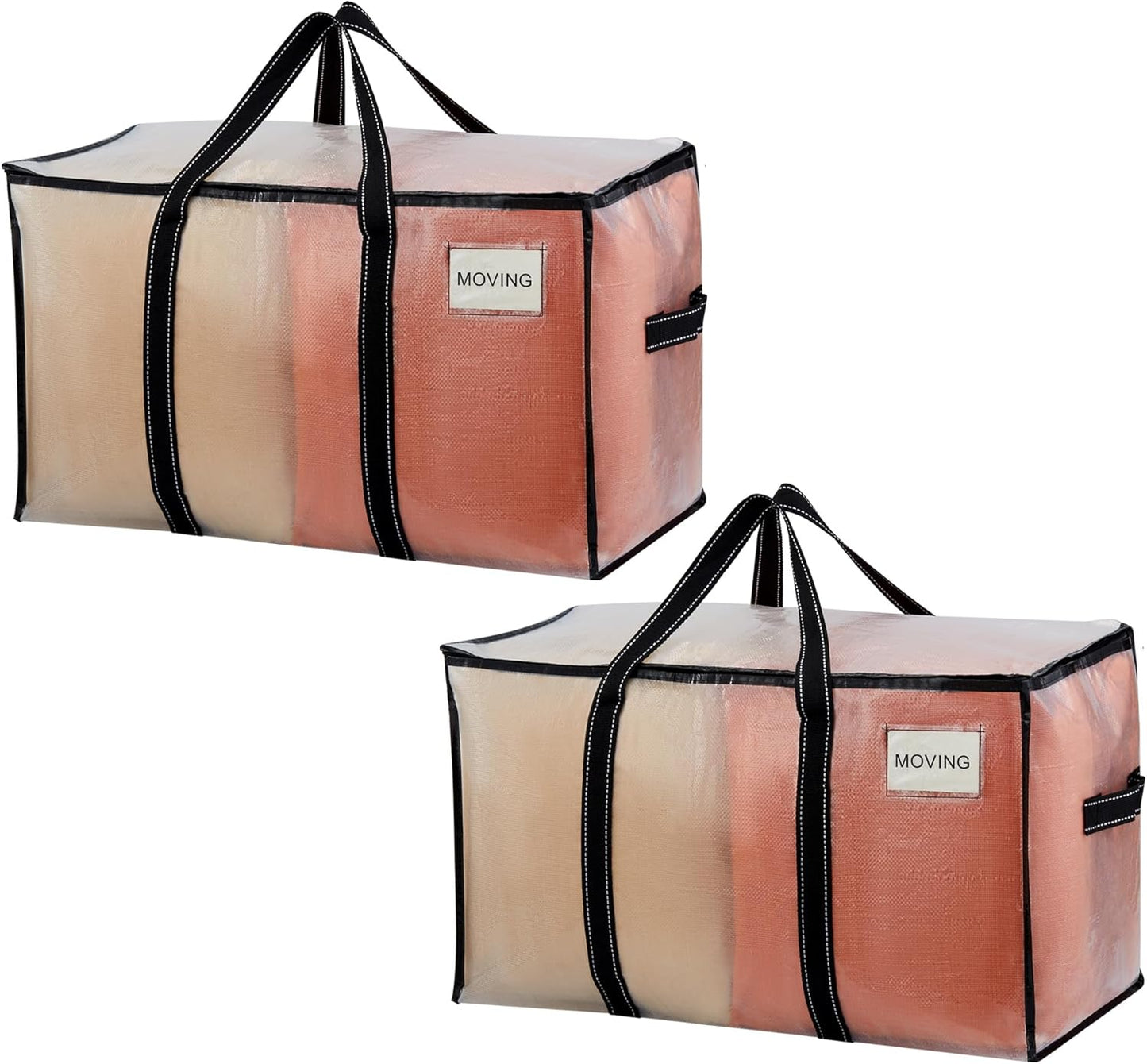 VENO Clear Moving Bags - 90L Extra Large Transparent Storage Totes | Heavy Duty, Reinforced Handles & Zippers