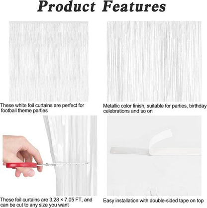 2 Pack Tinsel Backdrop - Metallic Foil Fringe Curtains for Parties | 3.28 x 7.05 Feet White Decor