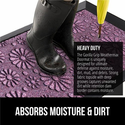 GORILLA GRIP Waterproof All-Season WeatherMAX Doormat - Durable Natural Rubber, Easy Clean, 29x17, Purple Confetti Daisy