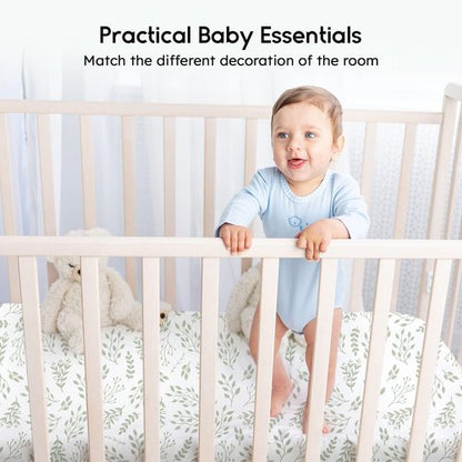 Yoofoss Baby Crib Sheets for Boys Girls, Fitted Crib Sheet 2 Pack for Standard Crib and Toddler Mattress, Super Soft Microfiber Baby Sheet 28x52x8in(Green+Leaf)