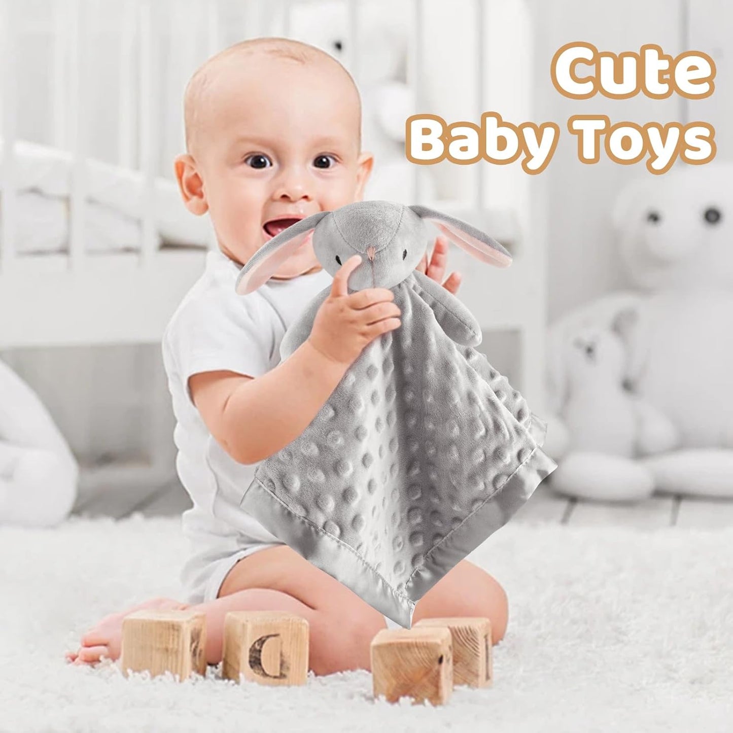 Pro Goleem Loveys - Soft Grey Bunny Security Blanket & Snuggle Toy for Newborns | 16 Inch Baby Gift