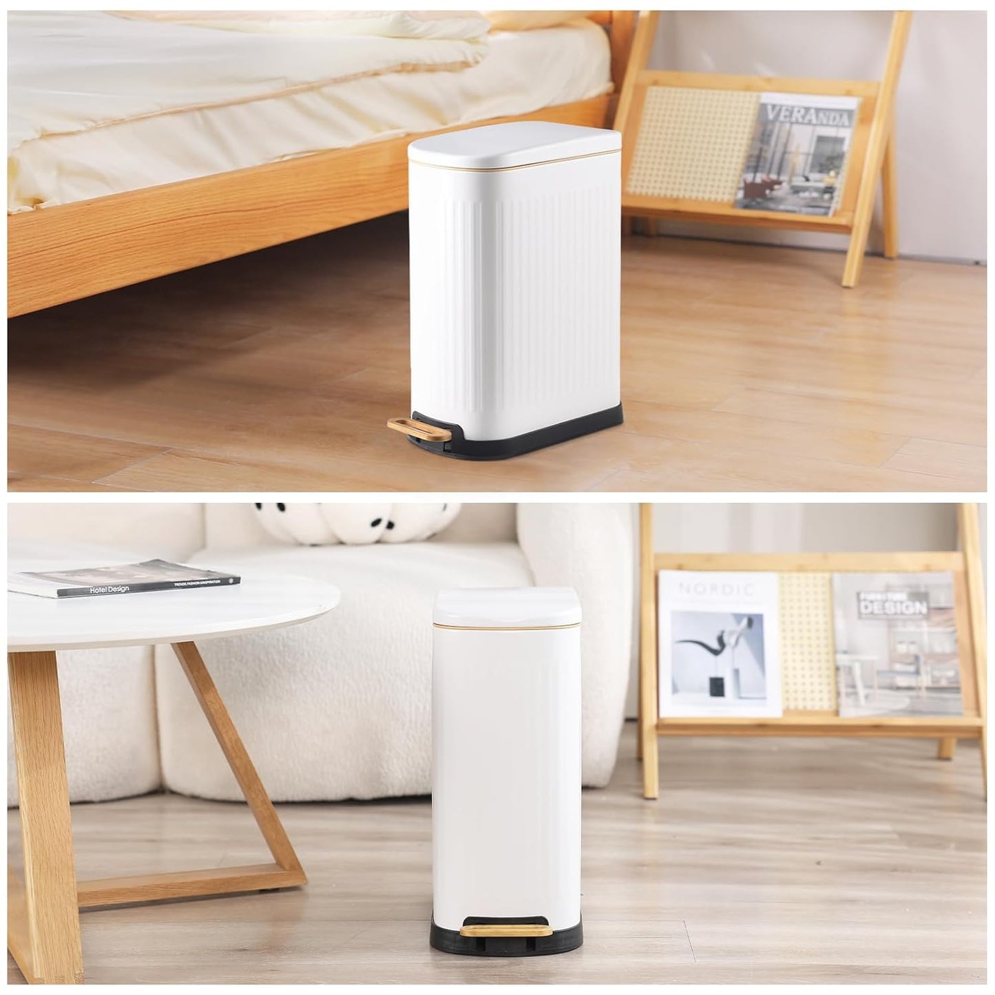 SYNCVIBE Slim Bathroom Trash Can - Soft Close Lid & Removable Inner Bucket | Matt White, 3.5 Gallons