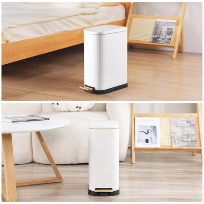 SYNCVIBE Slim Bathroom Trash Can - Soft Close Lid & Removable Inner Bucket | Matt White, 3.5 Gallons
