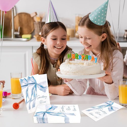 JarThenaAMCS Disposable Blue Bow Napkins - 50 Pcs Elegant Bowknot Design for Bridal Showers & Parties