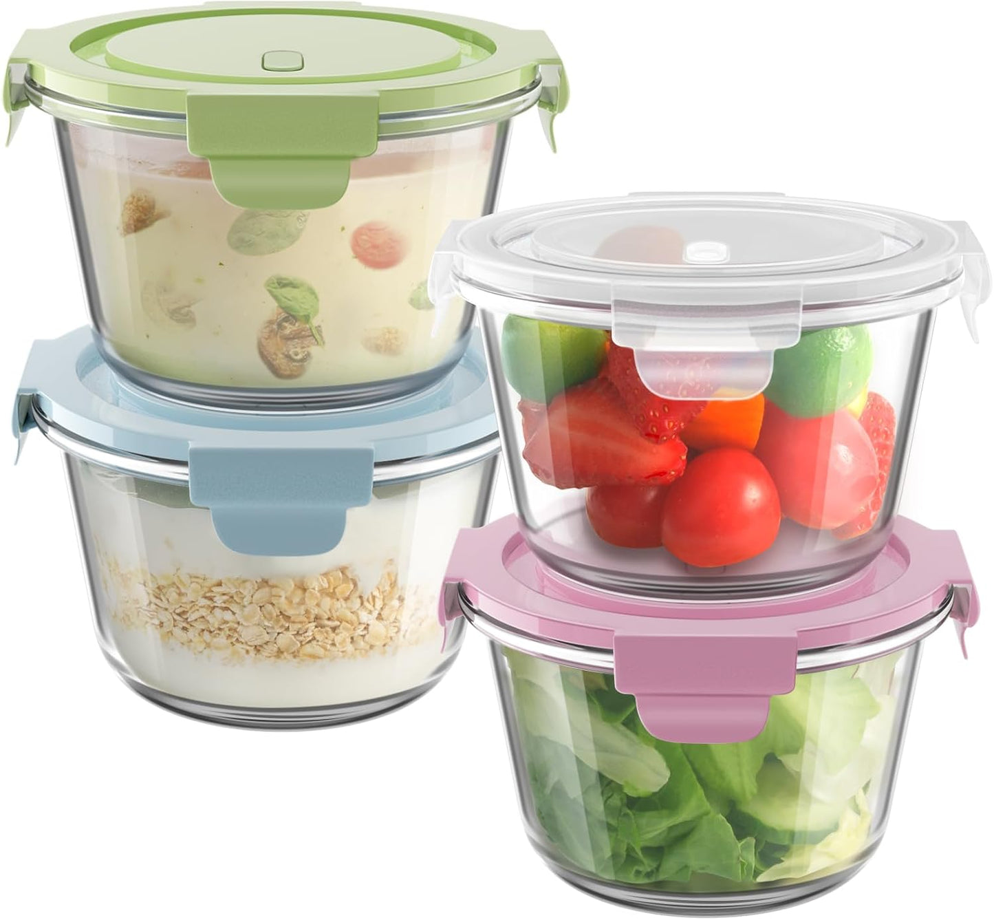 Skiennix 16oz Glass Meal Prep Containers - Airtight BPA-Free Borosilicate Storage | 4-Pack, Microwave & Dishwasher Safe