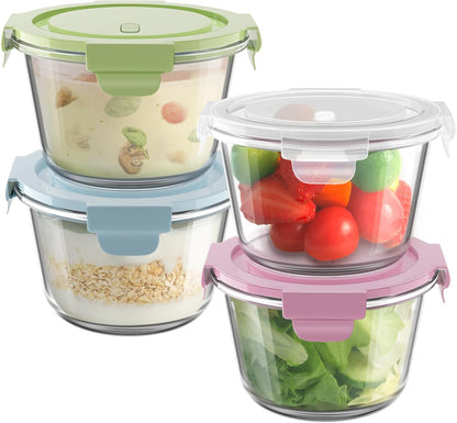 Skiennix 16oz Glass Meal Prep Containers - Airtight BPA-Free Borosilicate Storage | 4-Pack, Microwave & Dishwasher Safe