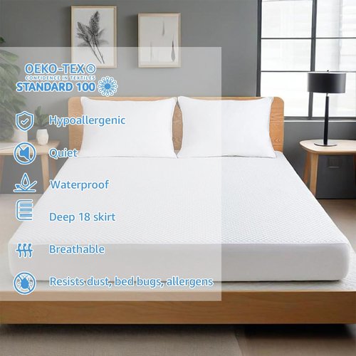 JOSOP Waterproof Mattress Protector - Queen Size Bamboo Viscose Cover | Breathable & Cooling Design