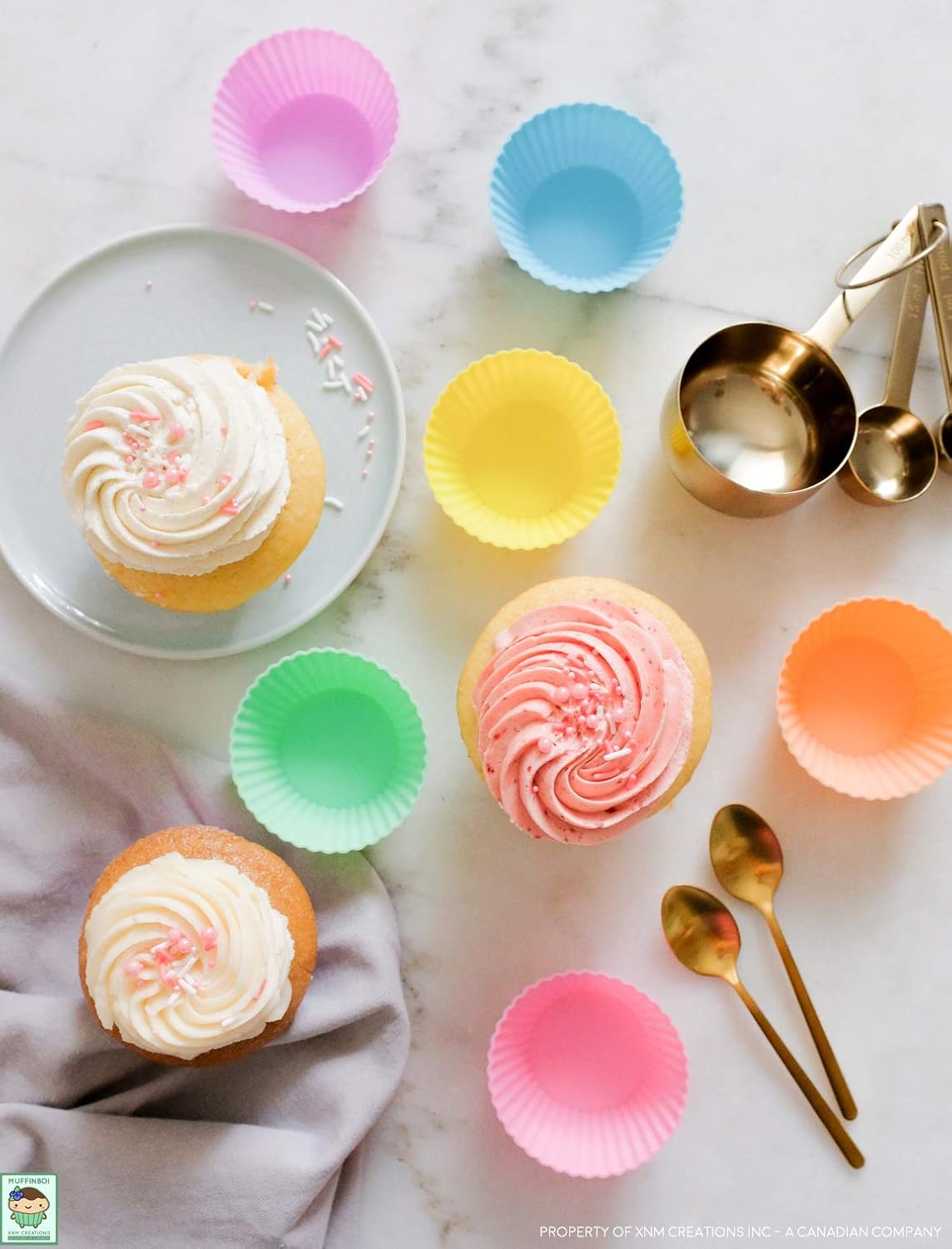 XNM Creations Silicone Cupcake & Muffin Liner Molds - Premium Grade Baking Cups, Pastel, Pack of 24