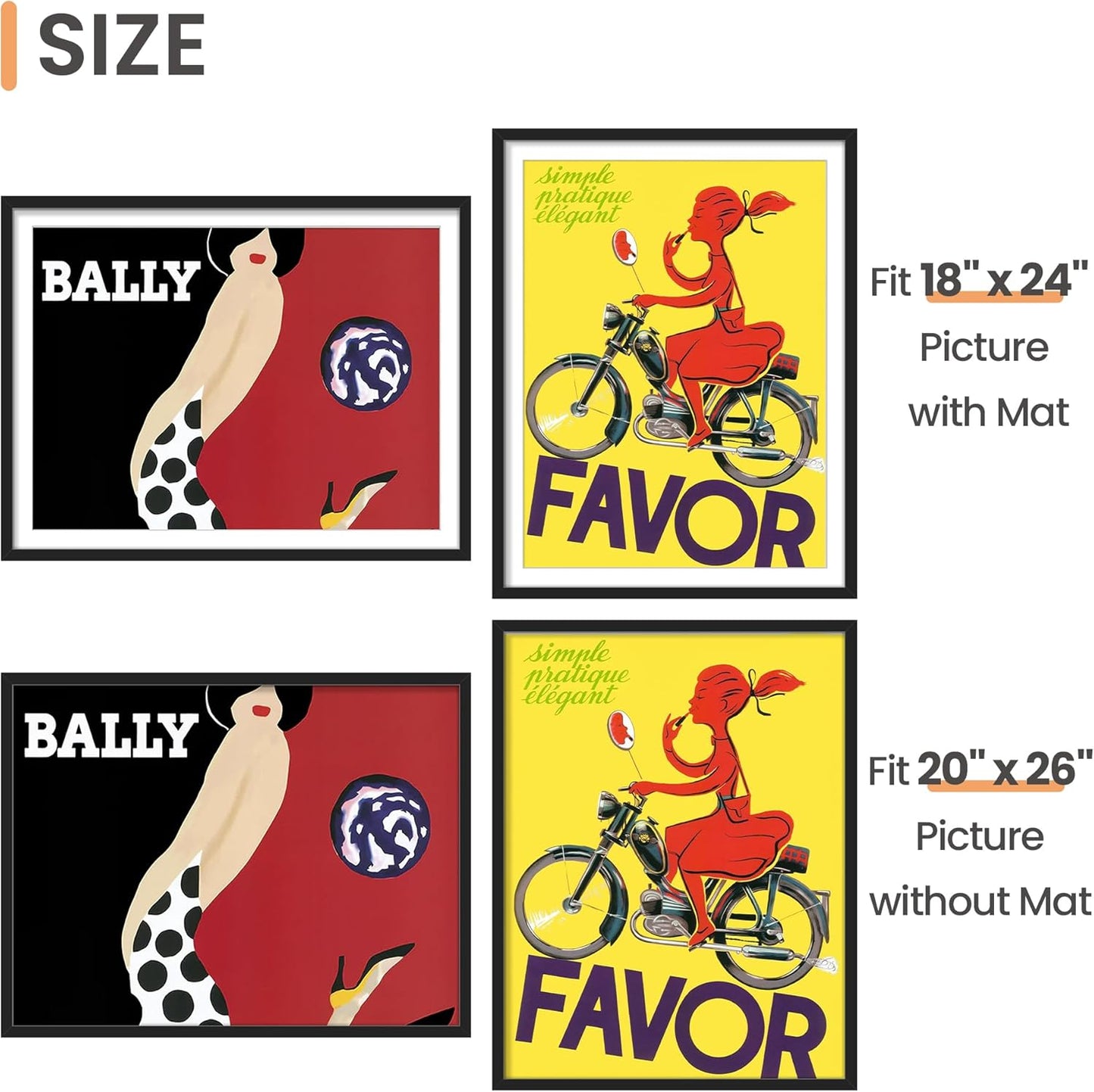 Upsimples 20x26 Picture Frame - Versatile Display for 18x24 with Mat or 20x26 Without - Black, 1 Pack