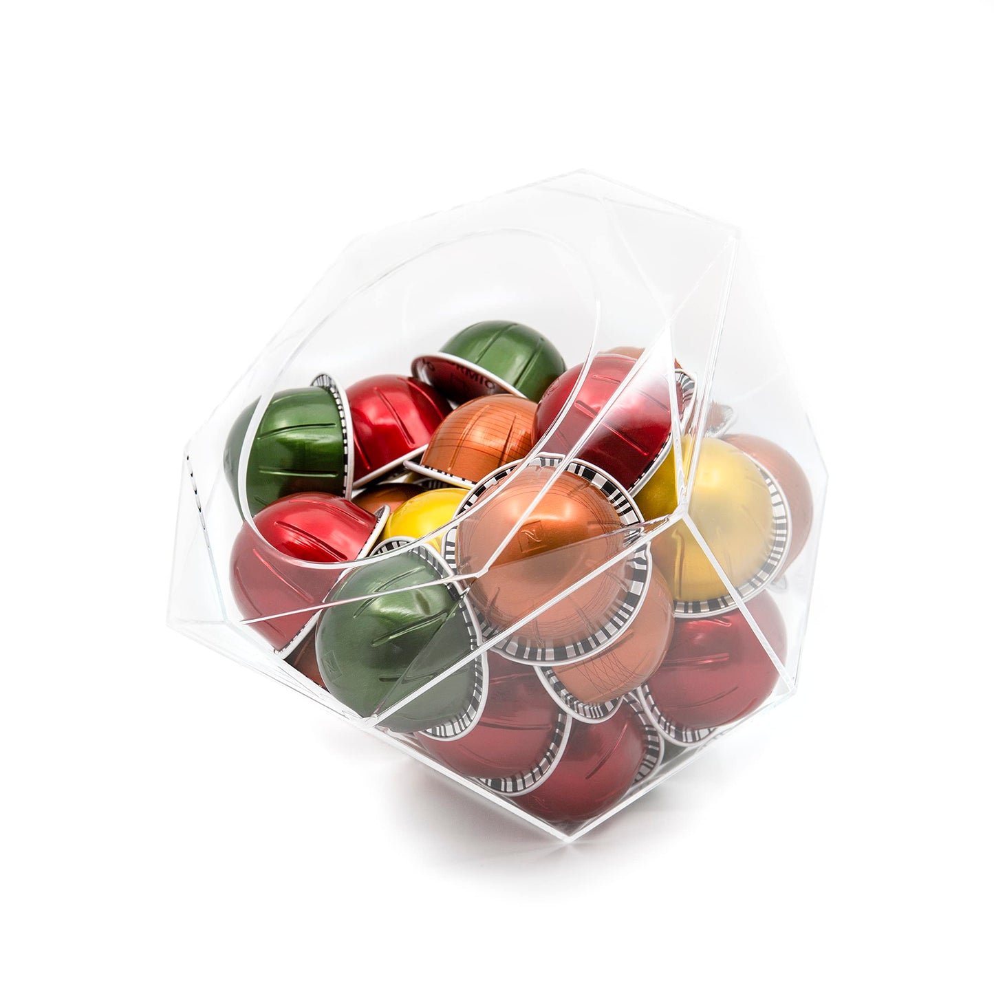 Verre Collection Hexagon Capsule Pod Holder, Compatible for Nespresso Vertuoline, Dolce Gusto, Clear Dispenser, Storage Solution