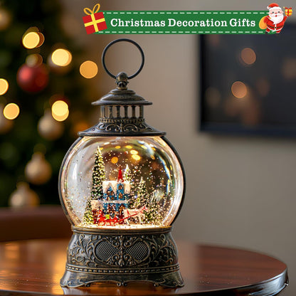 Regine Switzerland Christmas Snow Globe - Musical Water Lantern with Carriage & Timer | USB/Battery Operated