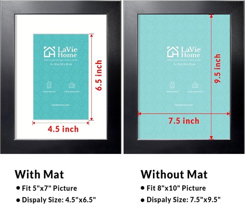 LaVie Home 8x10 Picture Frame - Sturdy Black Frame with Polished Plexiglass | Horizontal & Vertical Display