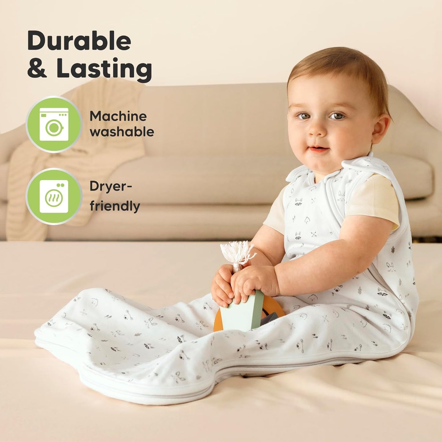Skiennix Organic Baby Sleep Sacks - Soft & Breathable 100% Cotton Wearable Blankets | 0.5TOG, 6-18 Months (Glacier, M)