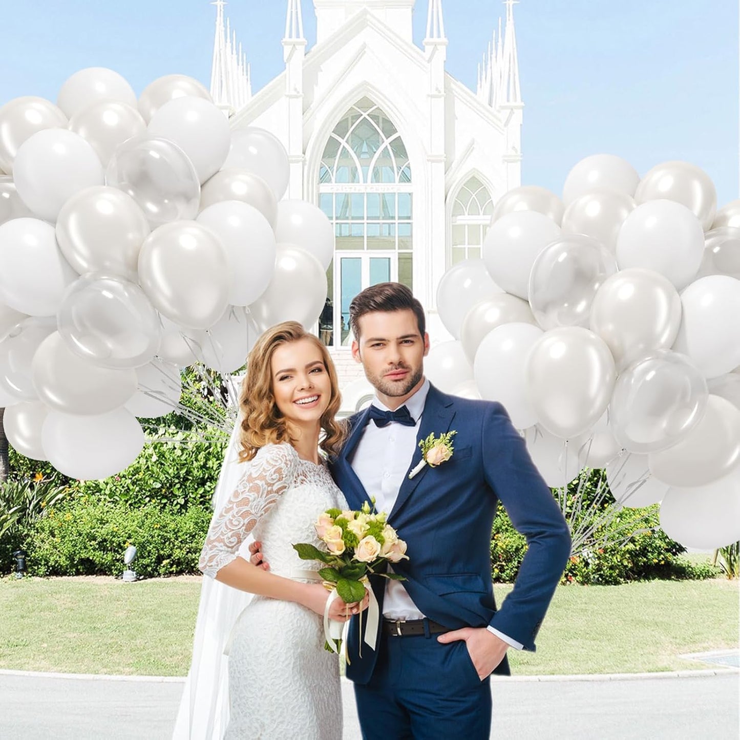 Skiennix 60pcs White Balloons - Clear Pearl Finish for Bridal Shower, Wedding, Bachelorette & Birthday Decor