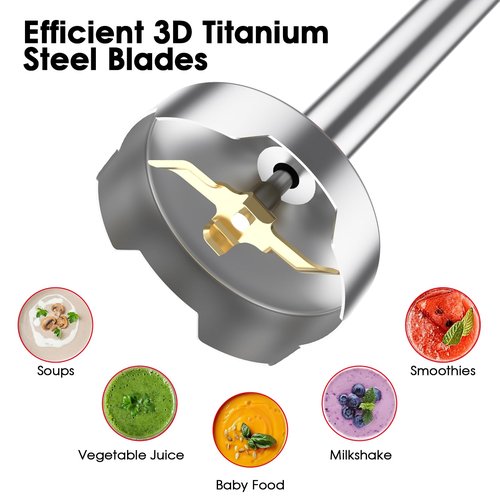 Immersion Blender Handheld for Kitchen,Emulsion Blender Handheld with Titanium Blades,12 Speed Electric Hand Mixer with BPA Free Attachments:Chopper Bowl,Whisk,Milk Frother,Measuring Cup