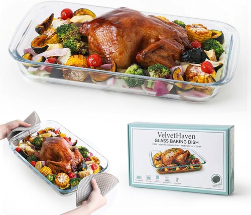 Borosilicate Glass Baking Dish by [Brand Name] - 3 Quart Oven Safe Cookware with Silicone Mats & Gift Box