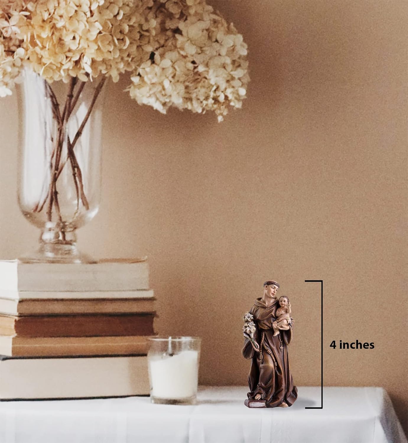 Trendzeen St. Anthony of Padua Statue Figurine - 4 Inch with Laminated Prayer Card & Pocket Token Coin