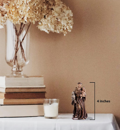 Trendzeen St. Anthony of Padua Statue Figurine - 4 Inch with Laminated Prayer Card & Pocket Token Coin