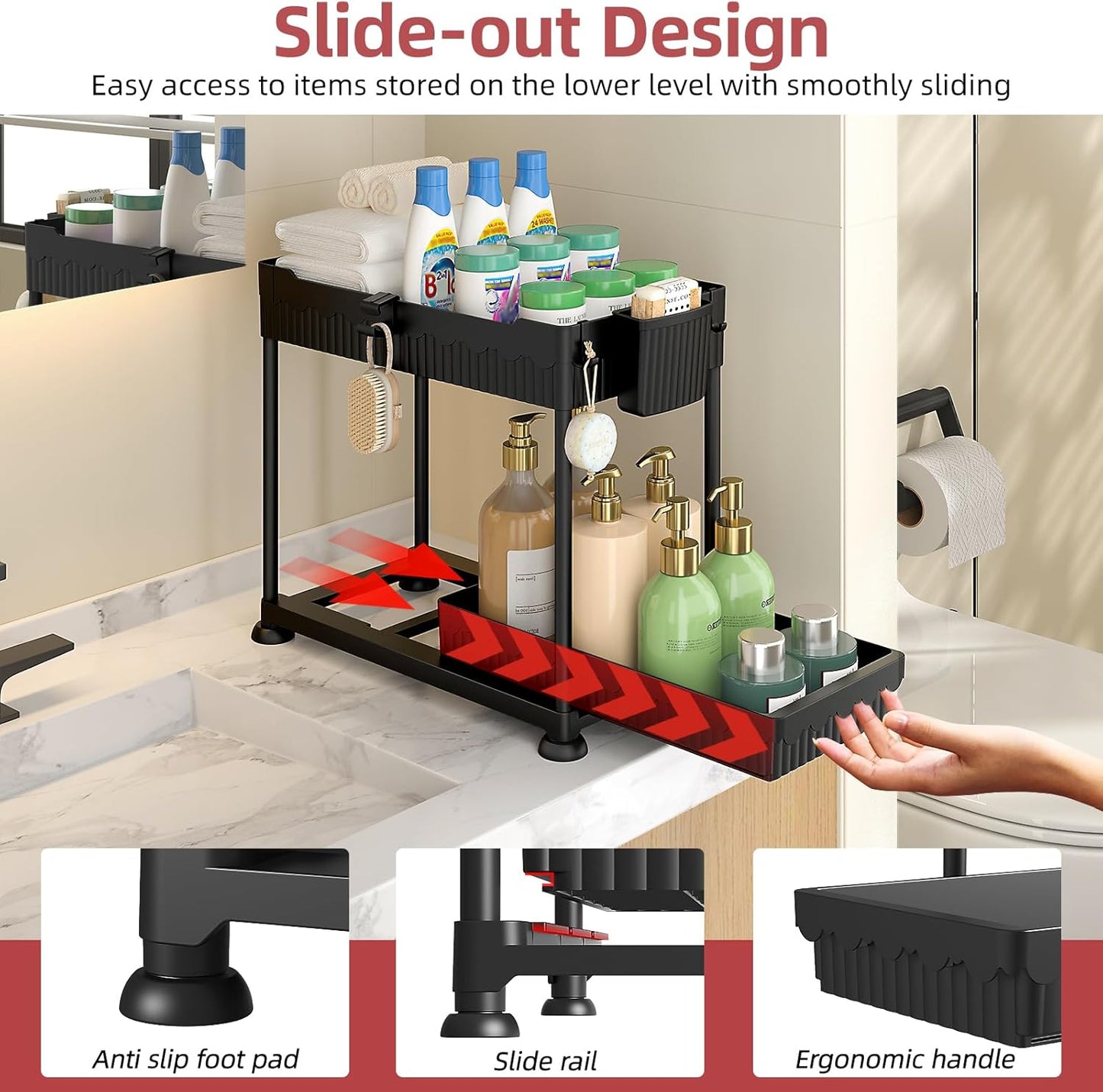 Sevenblue Under Sink Organizer - 2 Tier Multi-Use Pull Out Cabinet Storage | Black, 4 Pack
