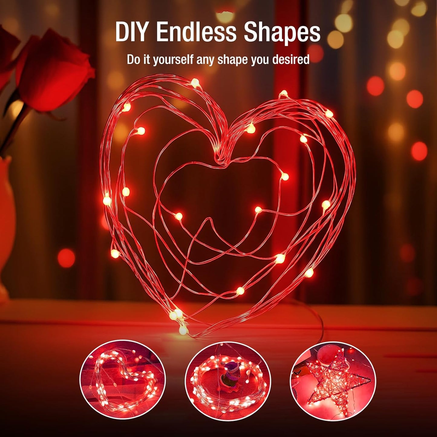 Skiennix 6 Pack Fairy Lights - 7ft Battery Operated 20 LED Twinkle Lights | Waterproof Mini String Lights for DIY Party & Wedding Decor - Red