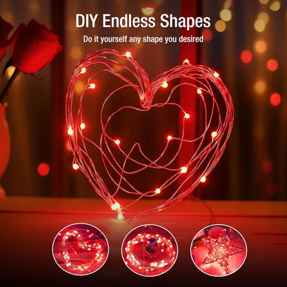 Skiennix 6 Pack Fairy Lights - 7ft Battery Operated 20 LED Twinkle Lights | Waterproof Mini String Lights for DIY Party & Wedding Decor - Red