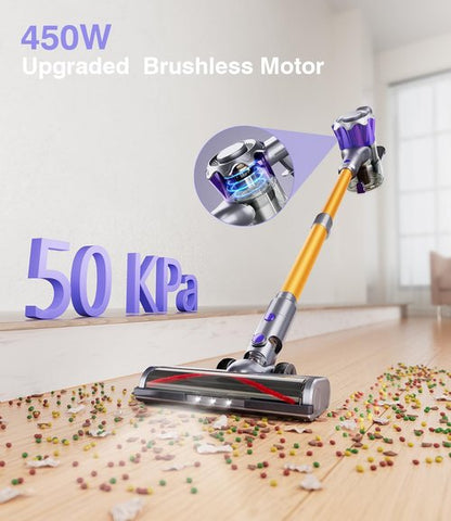 MBYULO Cordless Vacuum Cleaner - 450W Powerful Stick Vacuum with 70Mins Battery Life | Lightweight for Hardwood & Carpets