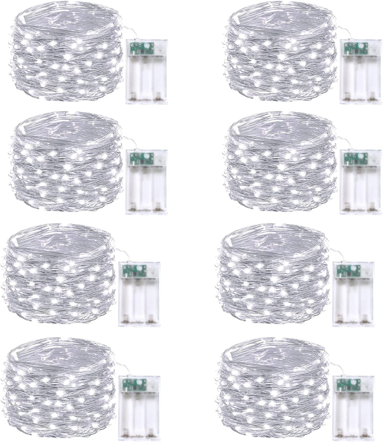 Skiennix 8-Pack Fairy Lights - Battery Operated String Lights with Remote & Timer | 16 FT, 50 LEDs, Waterproof, Cool White