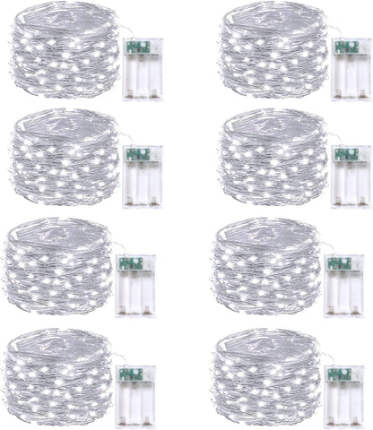 Skiennix 8-Pack Fairy Lights - Battery Operated String Lights with Remote & Timer | 16 FT, 50 LEDs, Waterproof, Cool White