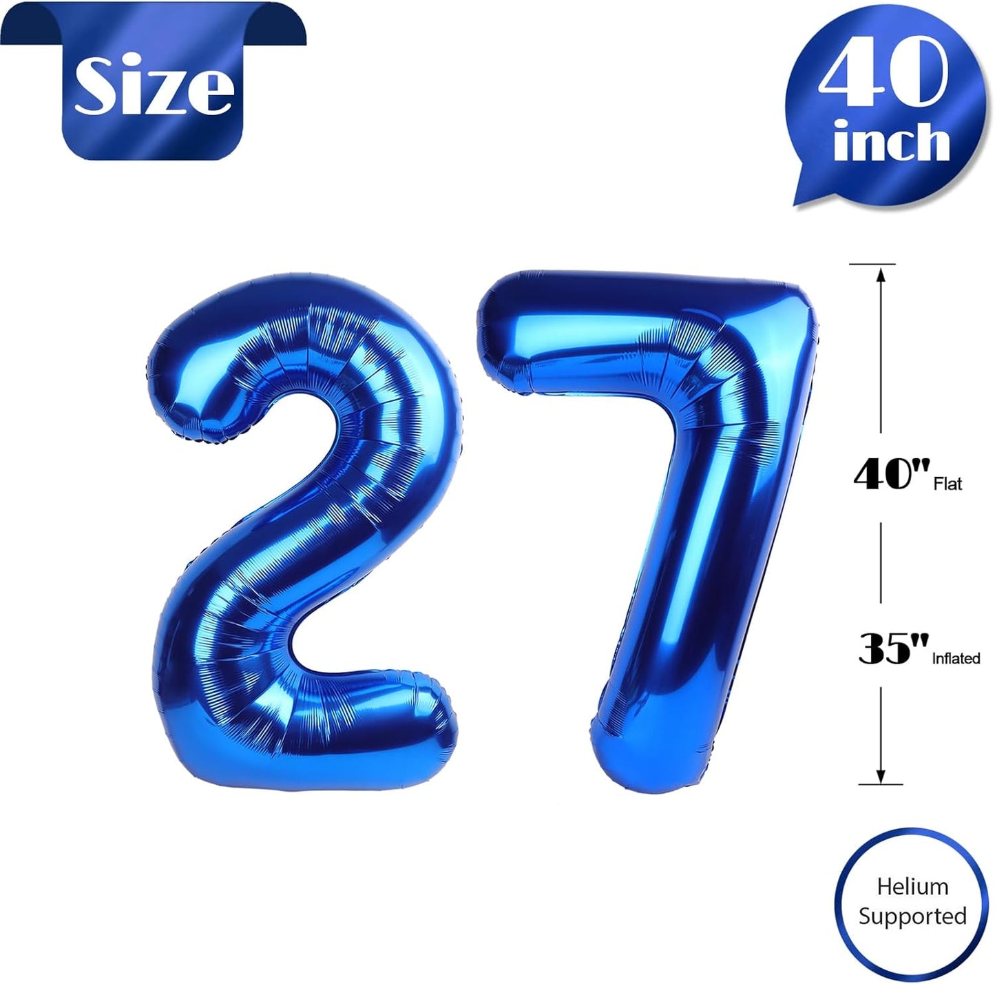 Number 27 Navy Blue Balloon - 40 Inch Birthday Decoration for 27th Celebration | Party Supplies