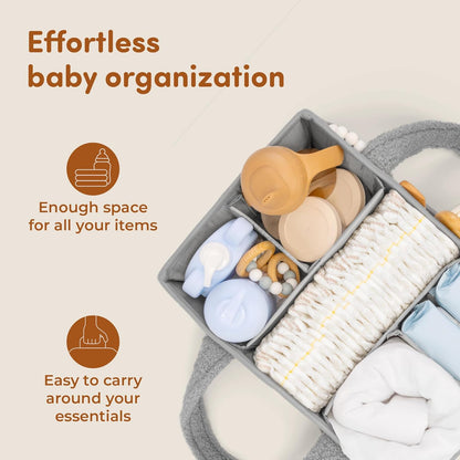 Sweety Fox Baby Diaper Caddy Organizer - Portable Sherpa Nursery Basket in Grey | Perfect for Baby Showers