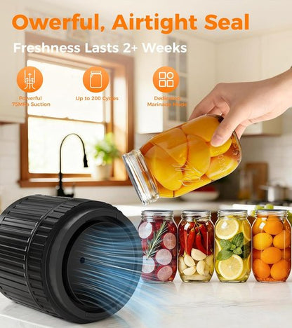Electric Mason Jar Vacuum Sealer Kit - 2 Modes for Vacuum & Fast Marinade | 10 Sealing Lids for Freshness
