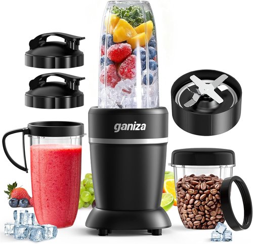 Ganiza Blender - 14-Piece Smoothie Maker with 1300W Power | Portable Ice Crushing & Grinding, 2 Cups Included