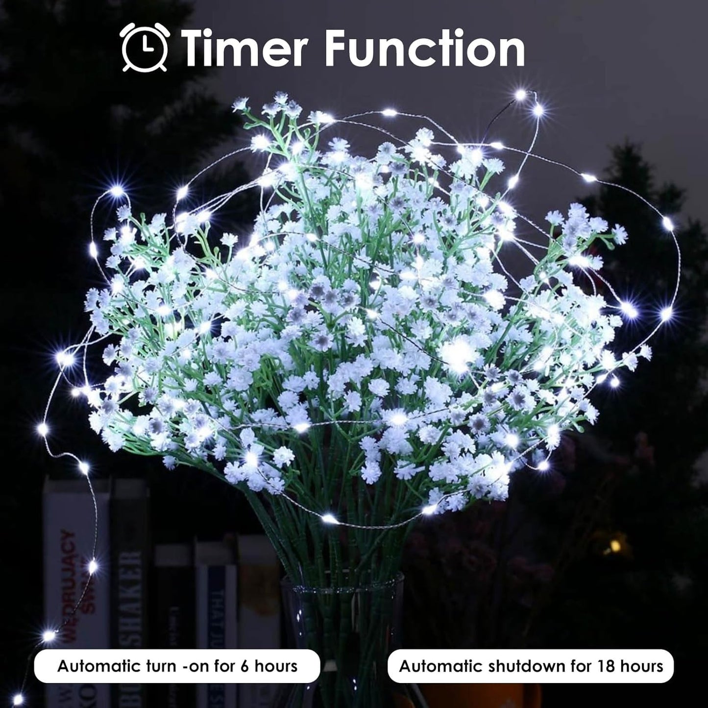Skiennix 50 LED Fairy Lights - Waterproof 16FT Battery Operated String Lights with Timer | Cool White for Indoor/Outdoor Decor